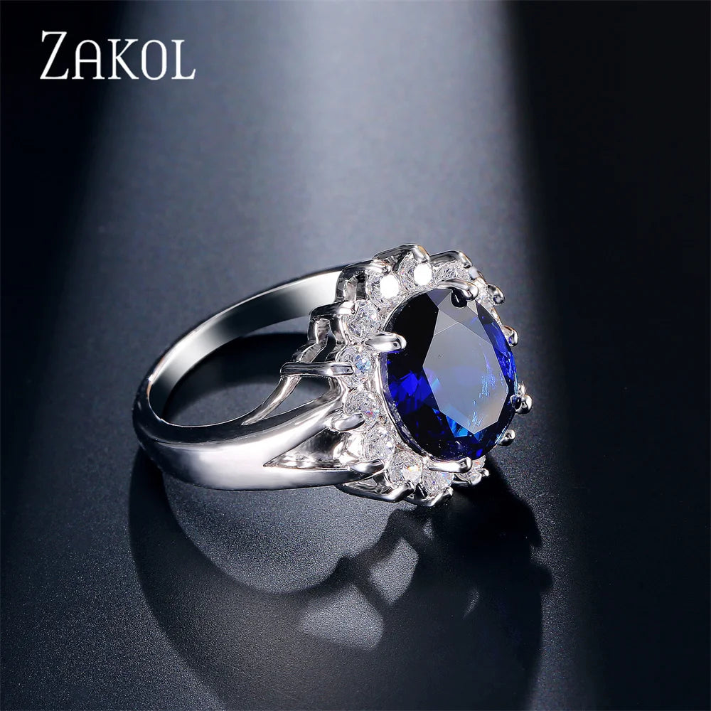 Luxury Blue Engagement Finger Rings for Elegant Women Fashion Flower Oval Zirconia Ring