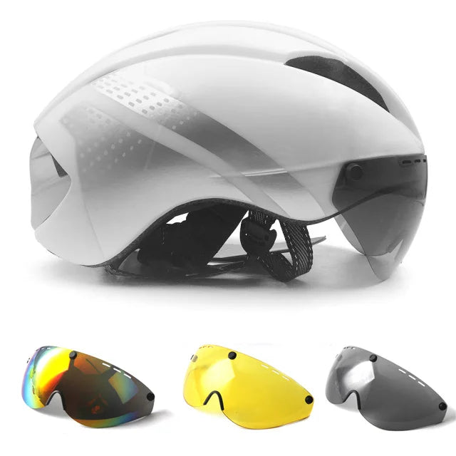 Aero Time Trial Cycling Helmet With Magnetic Lens