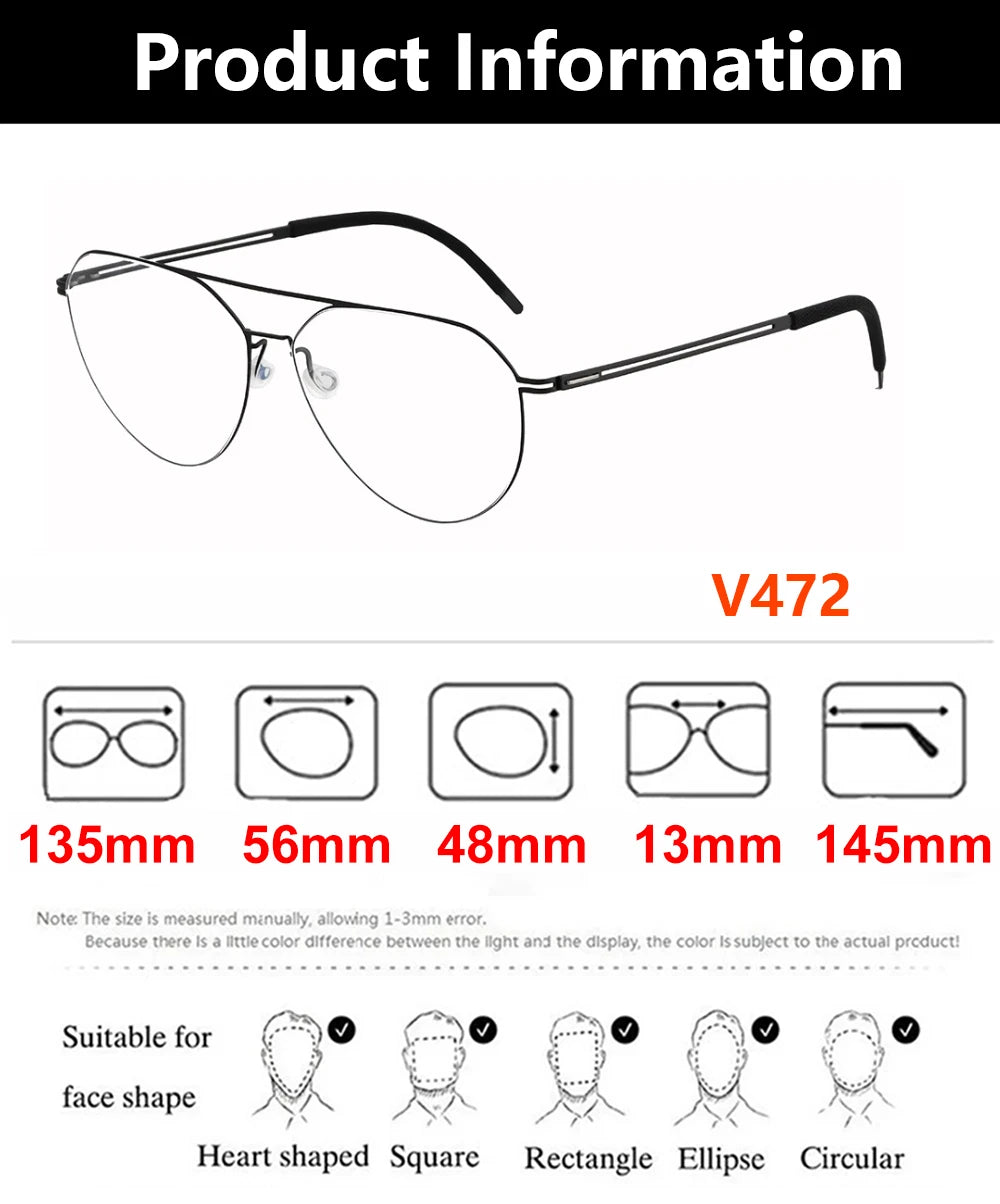 Oversized Pilot Titanium Double Bridge Screwless Eyeglasses Frame