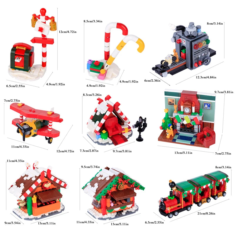 Christmas Village House Building Blocks Sleigh Reindeer Tree Present Car Wreath Fireplace Gingerbread Man Bricks Toys  Gift