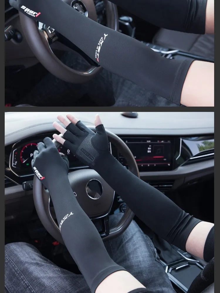 Sun Protection Gloves Arm Sleeves Summer Ice Silk Sleeves Driving and Riding Non-slip Fishing Ice Sleeves Half-finger Gloves