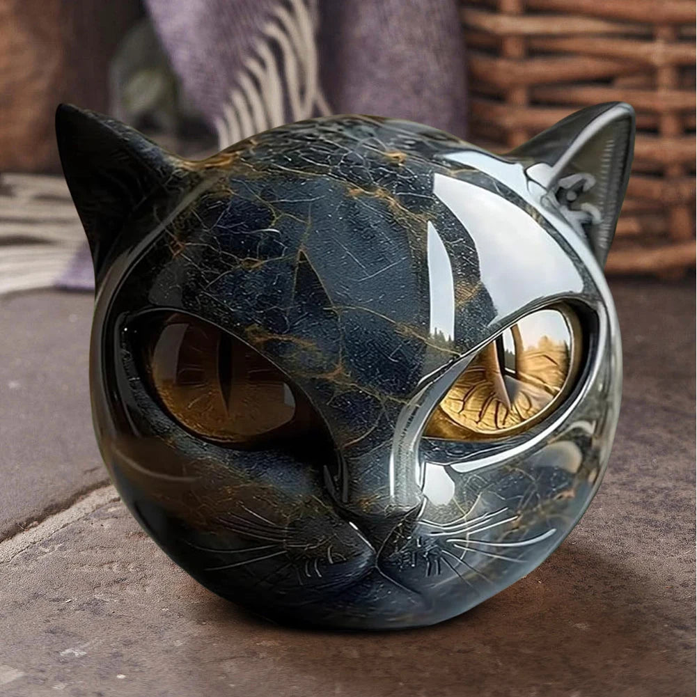 Black Cat Figurine Resin Cat Head Healing Stone Marble Texture Cat Stone Resin Cat Sculpture Ornament Cat Sculpture Craft Decor