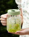 600/780ml Grass Pattern Mug With Straw And Lid Glass Tumbler With Graduated Heat Resistant Cup For Coffee Milk Drinkware