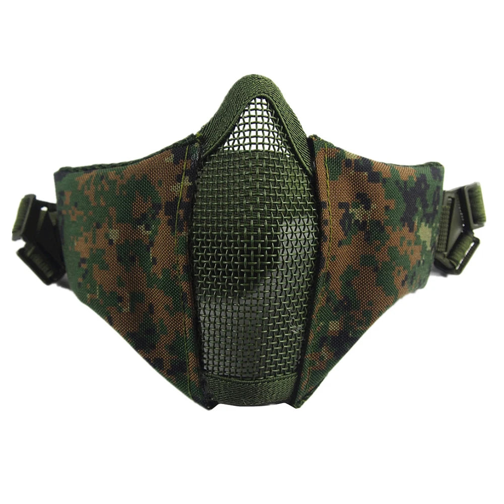 Tactical Half Face Airsoft Mask Foldable Metal Mesh Double Ribbon Adjustable CS Wargame Hunting Paintball Protective Masks