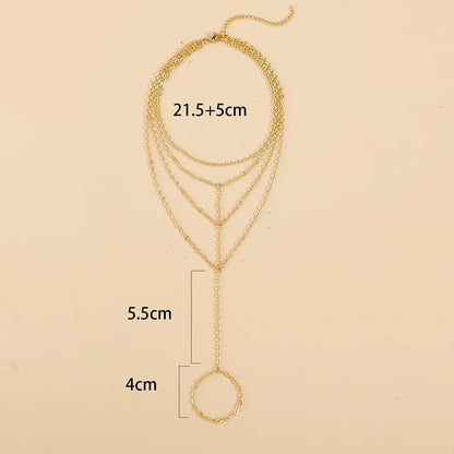 Bohemian Multilayer Link Chain Anklet for Women Gold Color Chains Connecting Foot Finger Rings Anklets