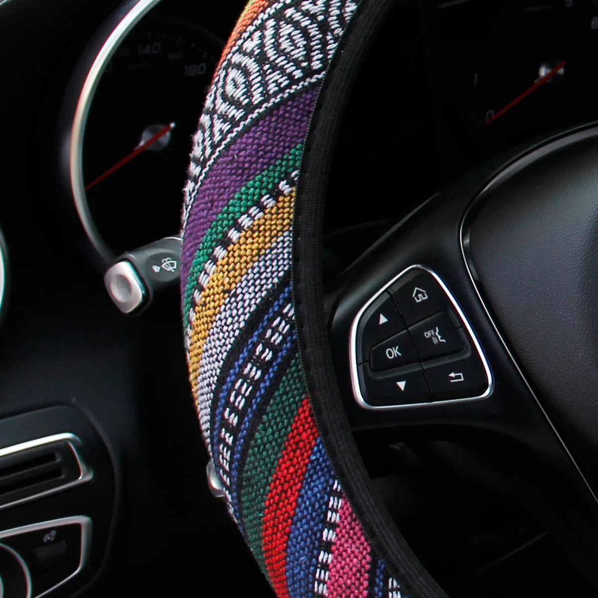 Bohemian Linen Fabric Car Steering Wheel Cover 37CM 38CM