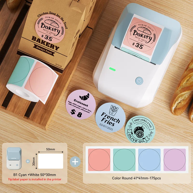 B1 Thermal Label Printer, Bluetooth Portable Sticker Maker 20–50mm, Inkless Barcode Price Tag Label Machine for Business & Food