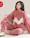 Women’s Christmas Fleece Pajama Set – Warm Flannel Zipper Sleepwear, Thick Coral Velvet