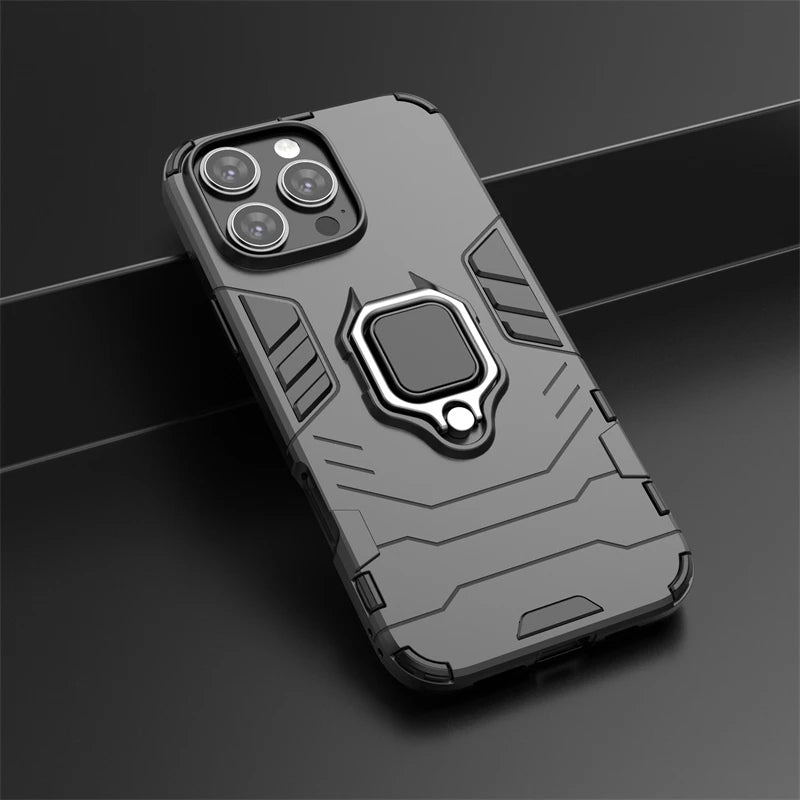 For iPhone 16 Pro Max Case For iPhone 16 Pro Max Cover Armor Silicone PC Finger Ring Stand Phone Shockproof Protector Case