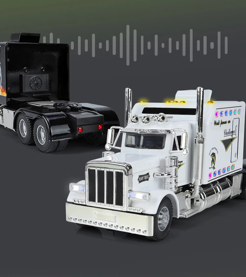 1/24 Scale Peterbilt 389 Heavy Truck Tractor Toy Model Alloy Diecast Sound Light Pull Back Model Truck Boys Toy Gifts Collection