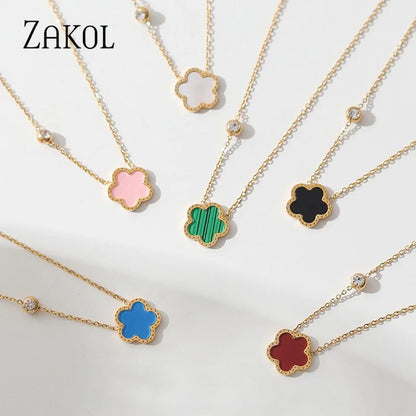 Colorful Five Leaf Flower Pendant Necklace