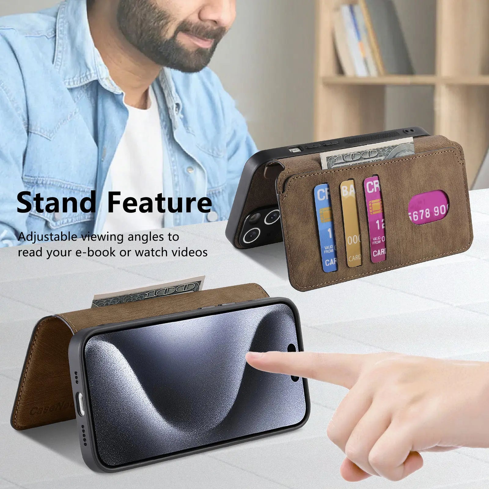 Flip Leather Wallet Case for iPhone 16 15 Pro Max 14 Plus 16E Magsafe  Detachable Card Slot Holder Cover