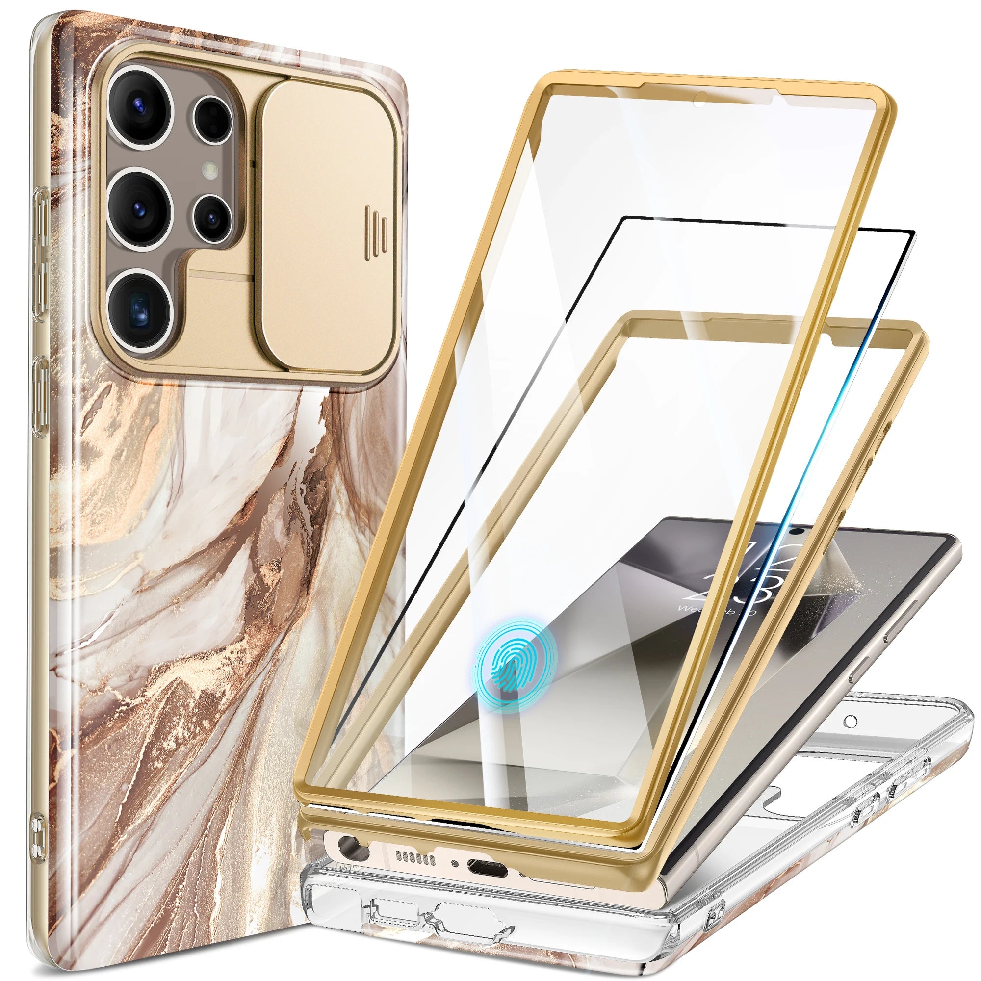 Marble Pattern Design for Samsung Galaxy S24 Ultra Case Built-in Screen Protector Shockproof Slim Fashion Women's Phone Case