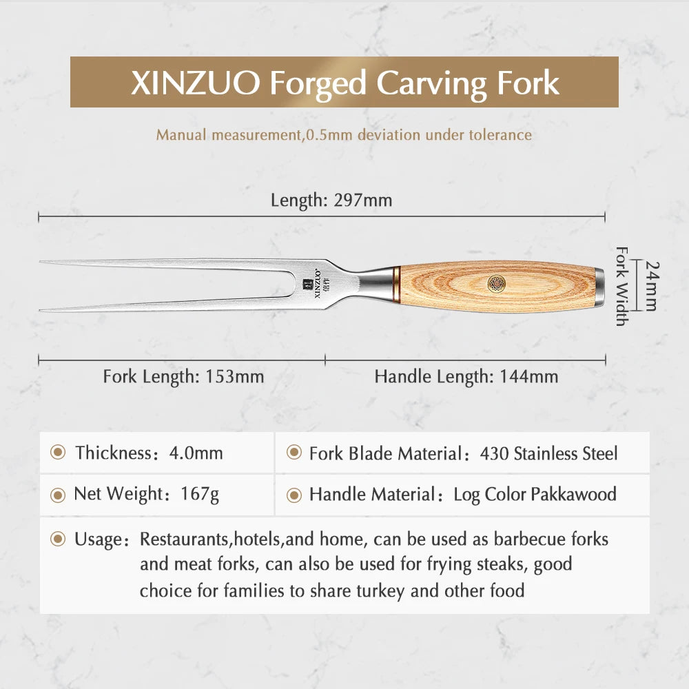 Carving Fork Stainless Steel Restaurant Cutlery with Pakawood Handle Steak Kitchen Knife Dinner Fork Set Barbecue Fork