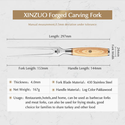 Carving Fork Stainless Steel Restaurant Cutlery with Pakawood Handle Steak Kitchen Knife Dinner Fork Set Barbecue Fork