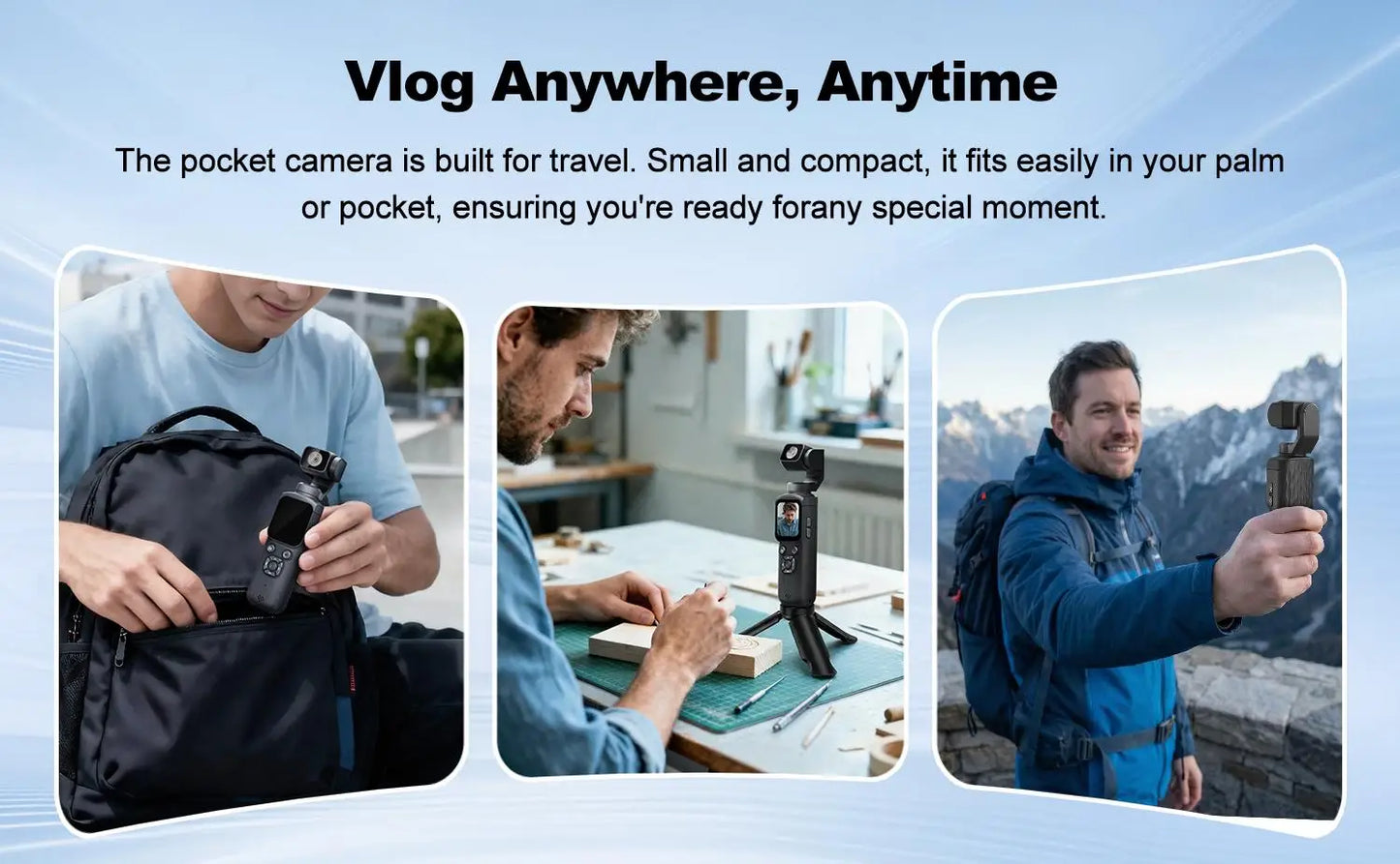 4K Pocket Action Camera 330° Auto-Rotate Lens Face Tracking Touchscreen Vlog Camera with WiFi