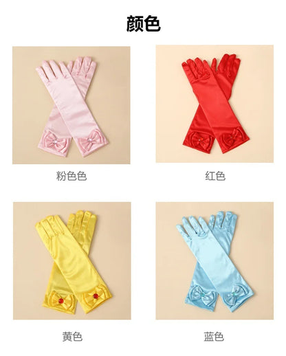 Children Princess Long Gloves Girl Birthday Party Wedding Elsa Anna Accessories Cinderella Belle Sofia 11 Colors Long Finger Set