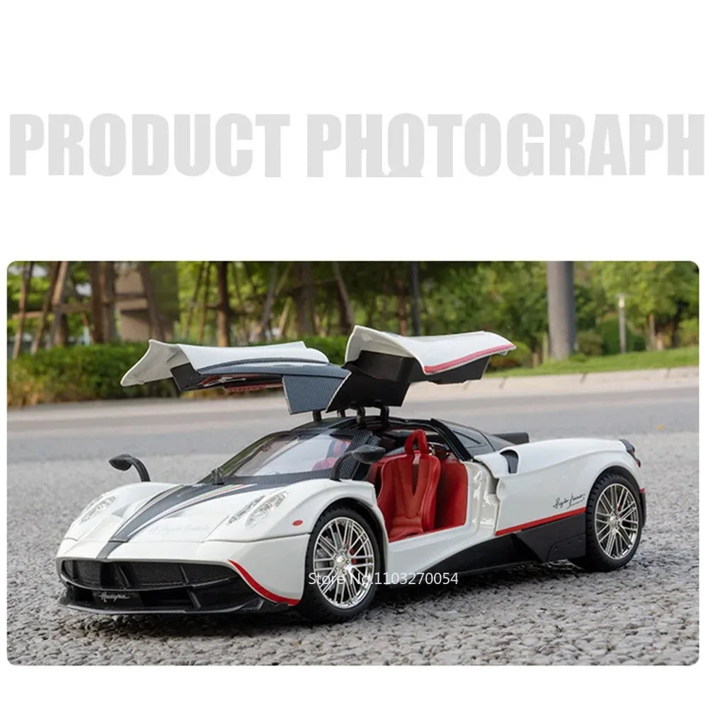 1:18 918 Spyder Martini Pagani Huayra Diecast Alloy Model Toys Car Doors Opened with Sound Light Miniature Vehice Adult Boy Gift