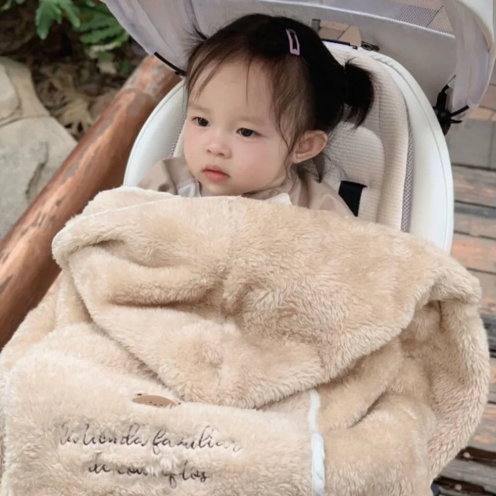 Thickened Soft Flannel Baby Blanket with Elastic Band Buckle Winter Cloak Stroller Cover Windproof Quilt Infant Cloak Nap Cover