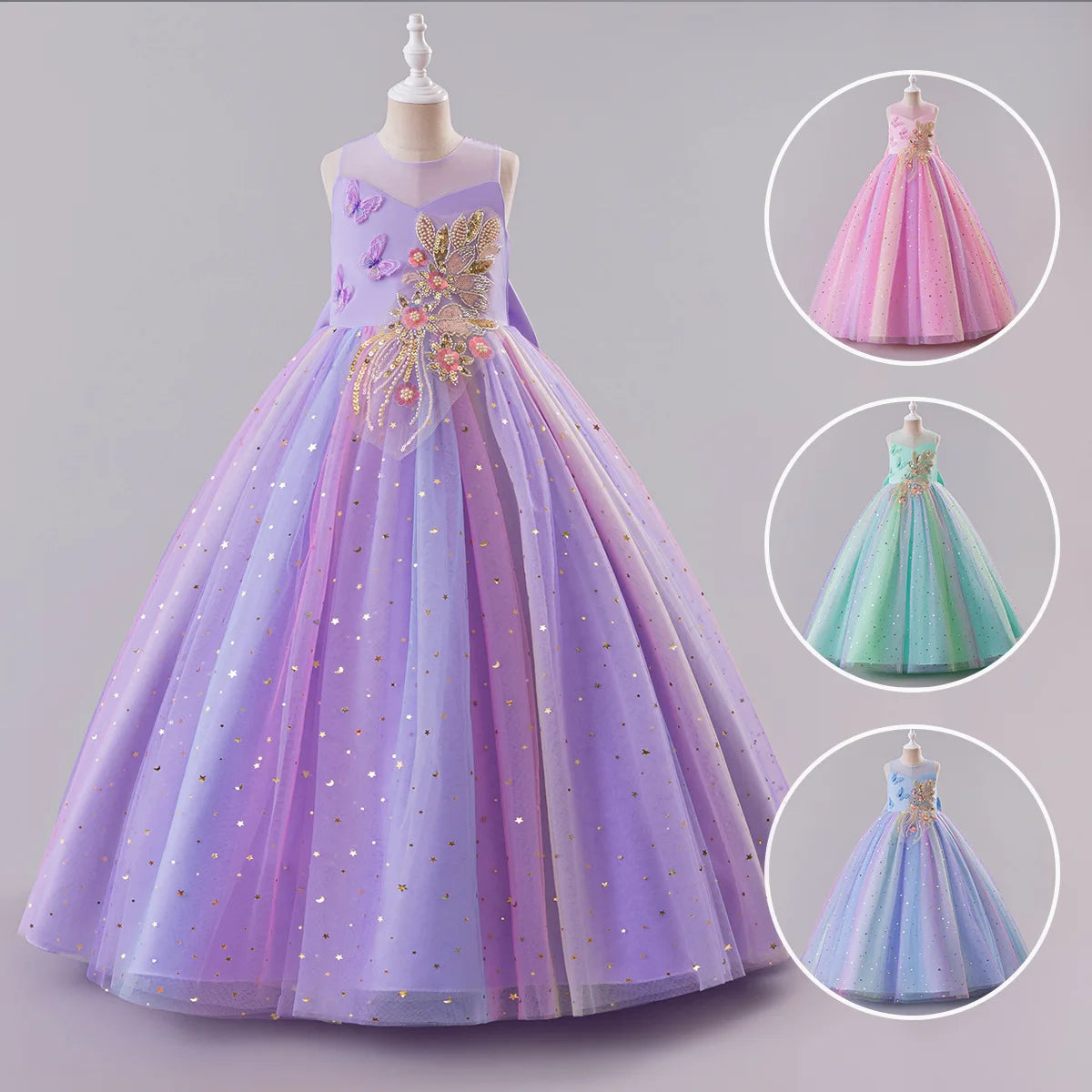 Princess Dress for Girls - Elegant Fluffy Tulle Ball Gown Birthday Party Dress School Performance Costume