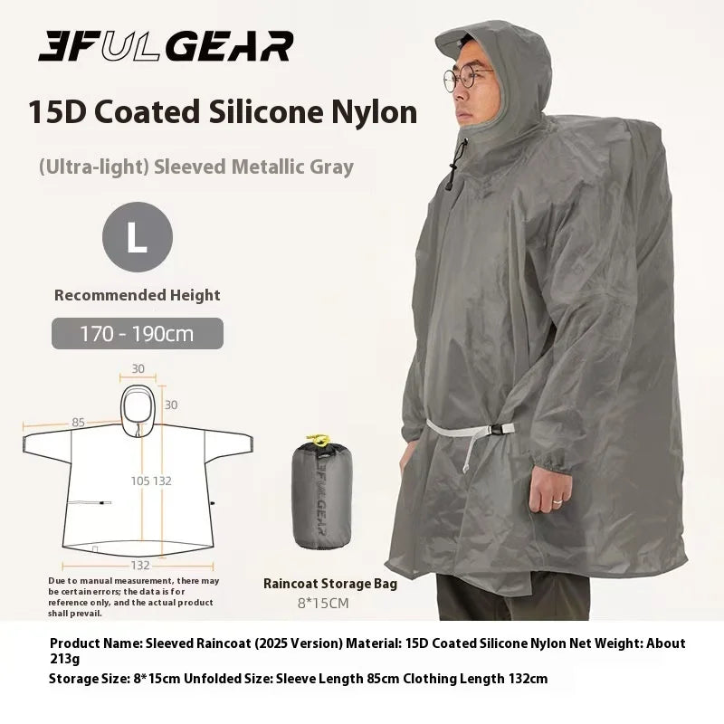 Ultralight Waterproof Nylon Rain Poncho for Hiking Cycling and Camping