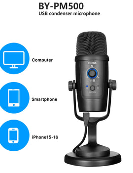 BY-PM500 Gaming Condenser USB Microphone for PC Mobile Phone Android Windows Mac Youtube Recording Streaming Blogger Vlog