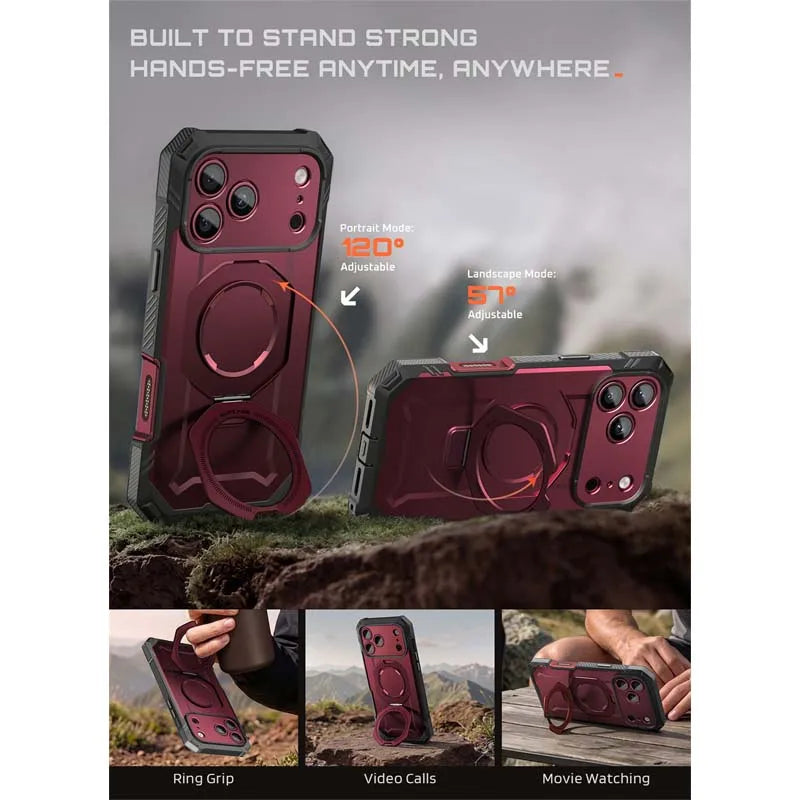 Rugged Magnetic Phone Case with Tempered Glass Screen Protector and Aluminium Kickstand for iPhone 17 Pro Max and iPhone 18 Pro Max