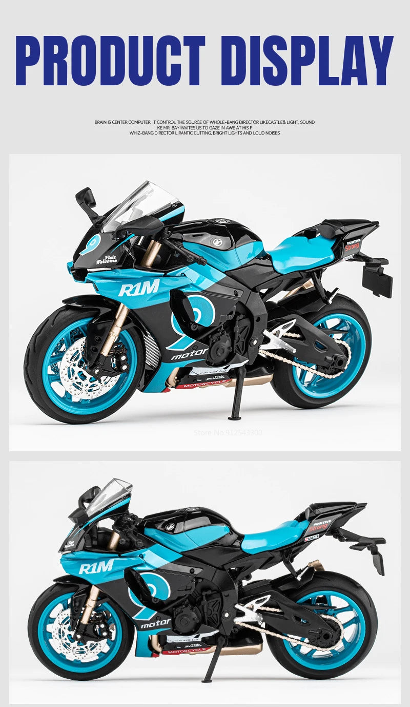 1/12 Yamaha R1M Toy Motorcycle Model Alloy Diecast with Shock Absorption Simulation Scale Motorcycle Model Toys for s Gifts
