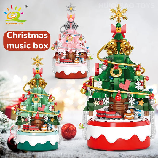 Mini Christmas Tree Santa Claus Music Box Model Micro Bricks Building Block DIY Bricks Toys for Adult Gift
