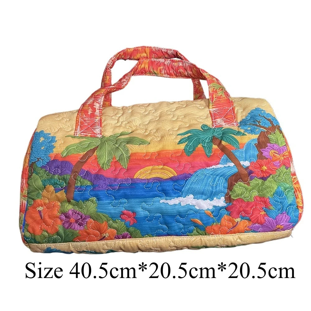 3D Printed Quilted Duffle Bag Tropical Sunset & Coastal Lighthouse Landscape Trendy Travel Weekender Bag Beach Hiking Camping