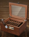 Cigar Humidor Cedar Wood Humidor Cigar Box Glass Top Desktop Humidor with Front Hygrometer Humidifier Divider Accessories Drawer
