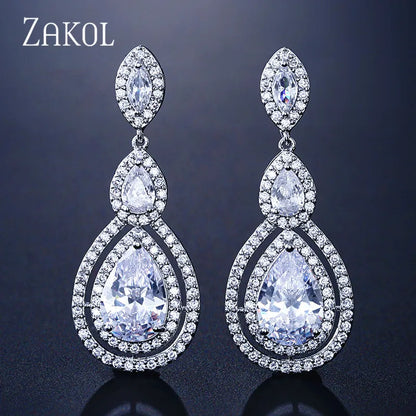 Brilliant White Cubic Zirconia Dangle Earrings for Women Fashion Water Drop Earring