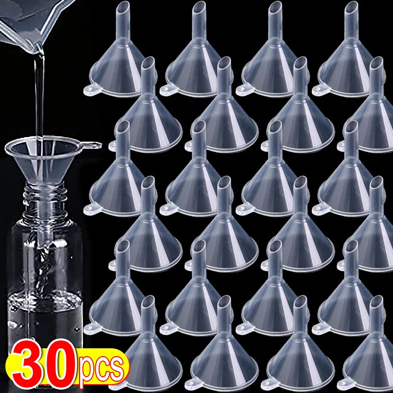 30/1pcs Mini Funnel Transparent Plastic Small Mouth Liquid Oil Funnels Laboratory Experimental Dispensing Filling Tools Supplies