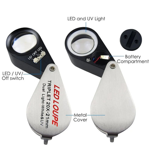 10X–40X LED UV Jewelry Loupe Magnifier Foldable Metal