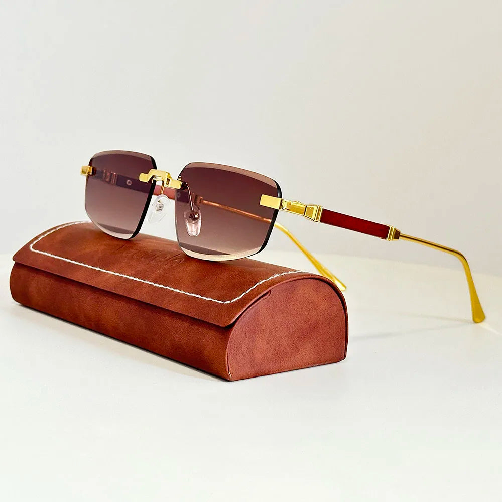 Rimless Wooden Sunglasses With UV400 Protection