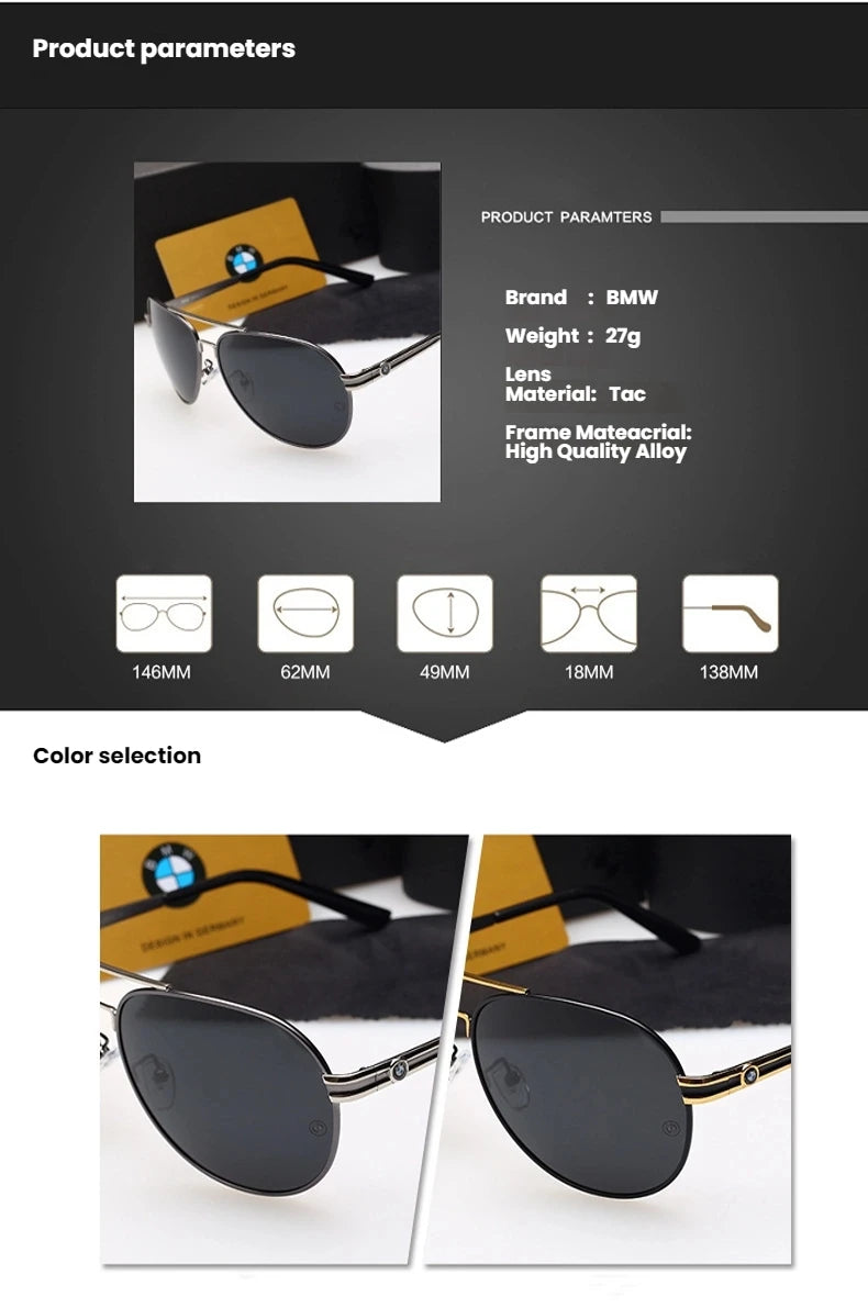 BWM Sunglasses Luxury Polarized Men UV400 Anti-Glare Retro Flight Sunglasses Driving Cycling Fishing Outdoor Hiking Sunglasses