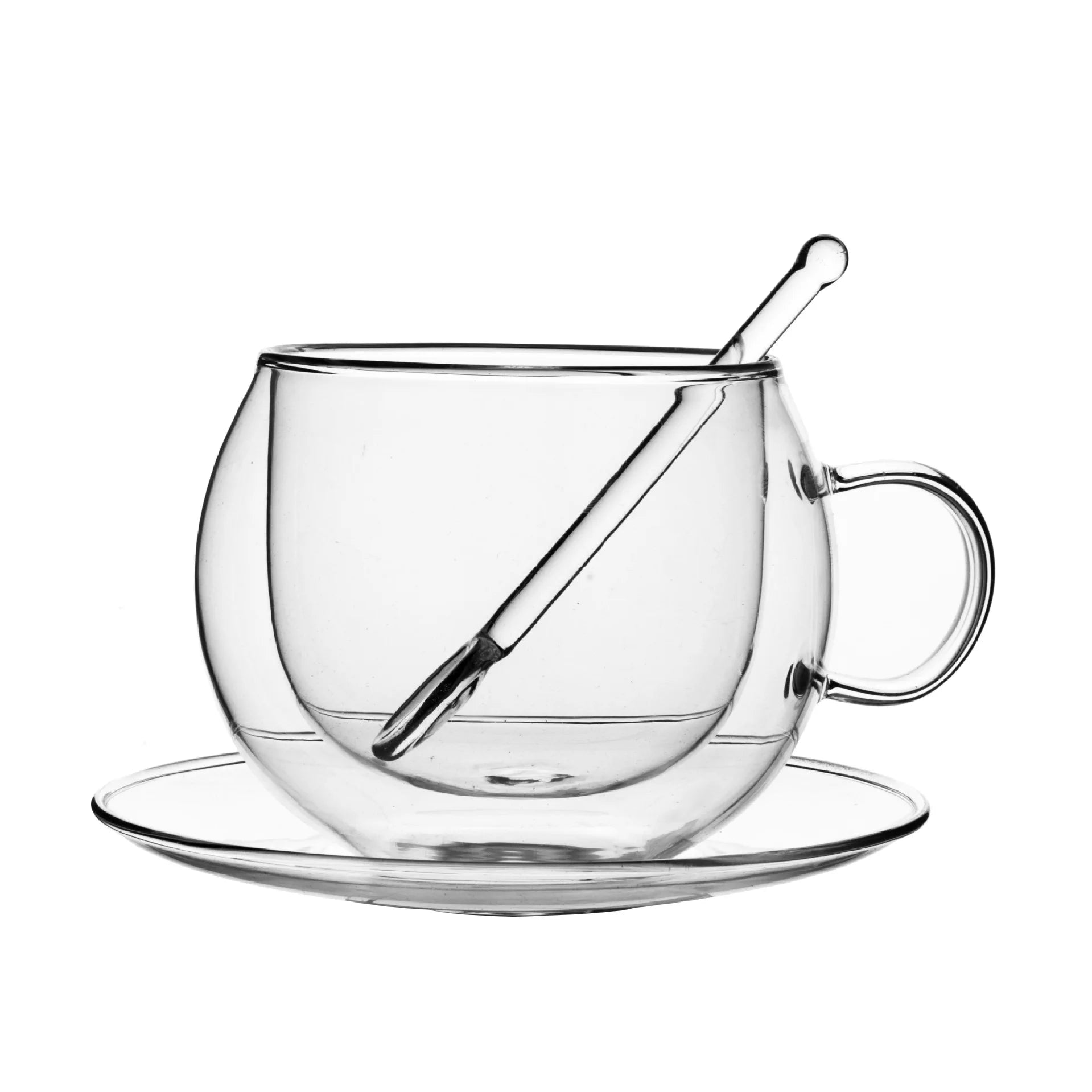 180/250ml Double Wall Glass With Dish And Spoon Clear Glass Espresso Cups Set Heat Resistant Handle Coffee Mug Drinkware