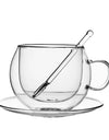 180/250ml Double Wall Glass With Dish And Spoon Clear Glass Espresso Cups Set Heat Resistant Handle Coffee Mug Drinkware