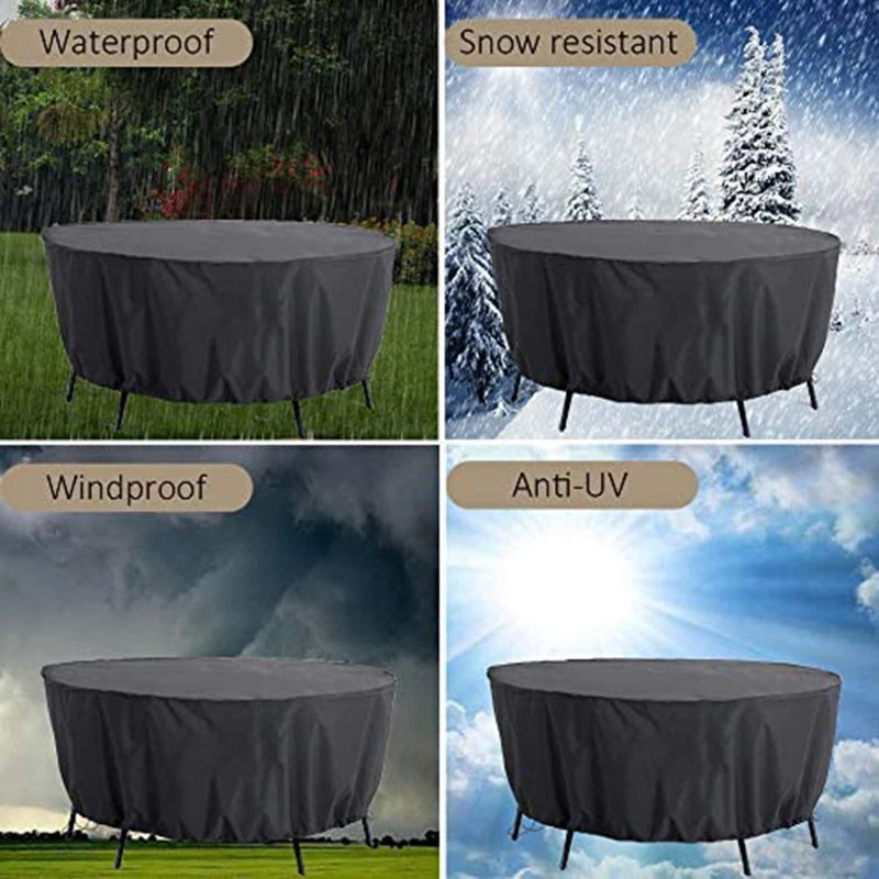 420D Waterproof Round Patio Furniture Cover Outdoor Garden Table Chair Rain Snow Dust Protector