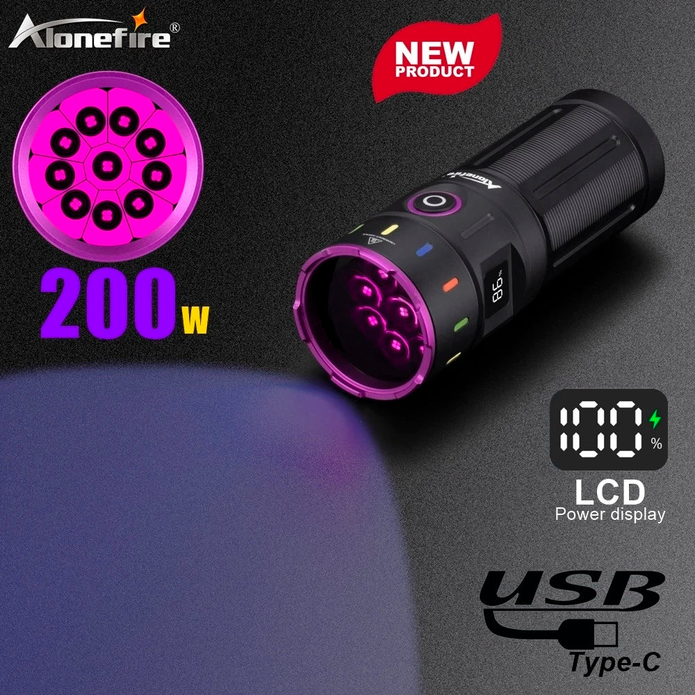 200W 365nm UV Blacklight Rechargeable Flashlight