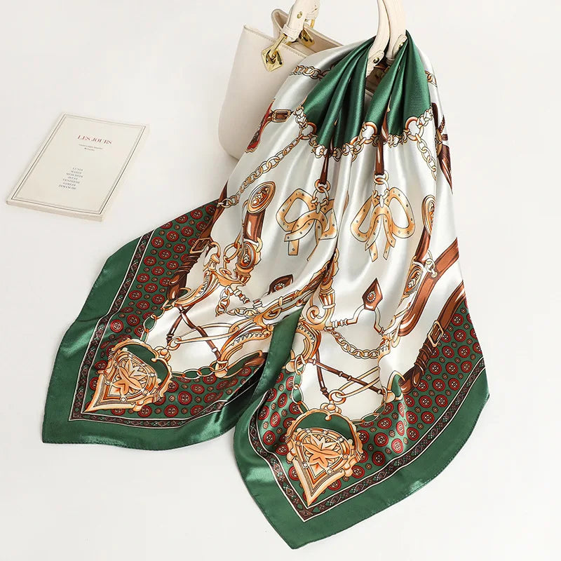 Women Scarf Silk Feeling Hair Neck Square Brand Office bandanna muffler Waiter Flight Attendants Handkerchief Rings wrap