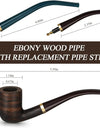 Handmade Smoking Pipe,Ebony Wood Pipe Kit with Replaceable Long Pipe Stem,4-in-1 Pipe Stand Holder,Smoking Pipe Gift Box