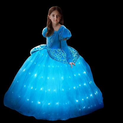 Light Up Cinderella Princess Girls Cosplay Dress Costume Led Vestidos Birthday Party Dress Halloween Clothes