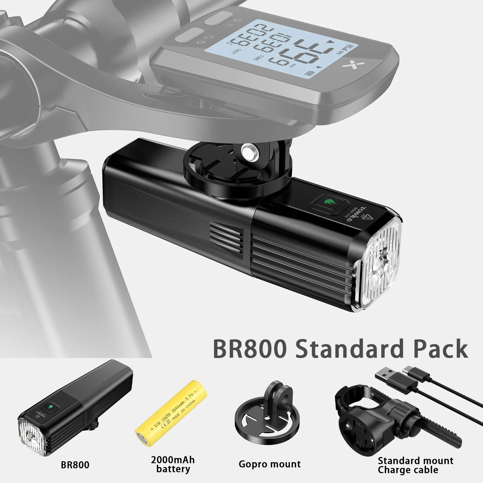 BR800 Bike Light with Tail Light USB Rechargeable LED MTB Front Lamp Headlight Aluminum Flashlight Bicycle Light