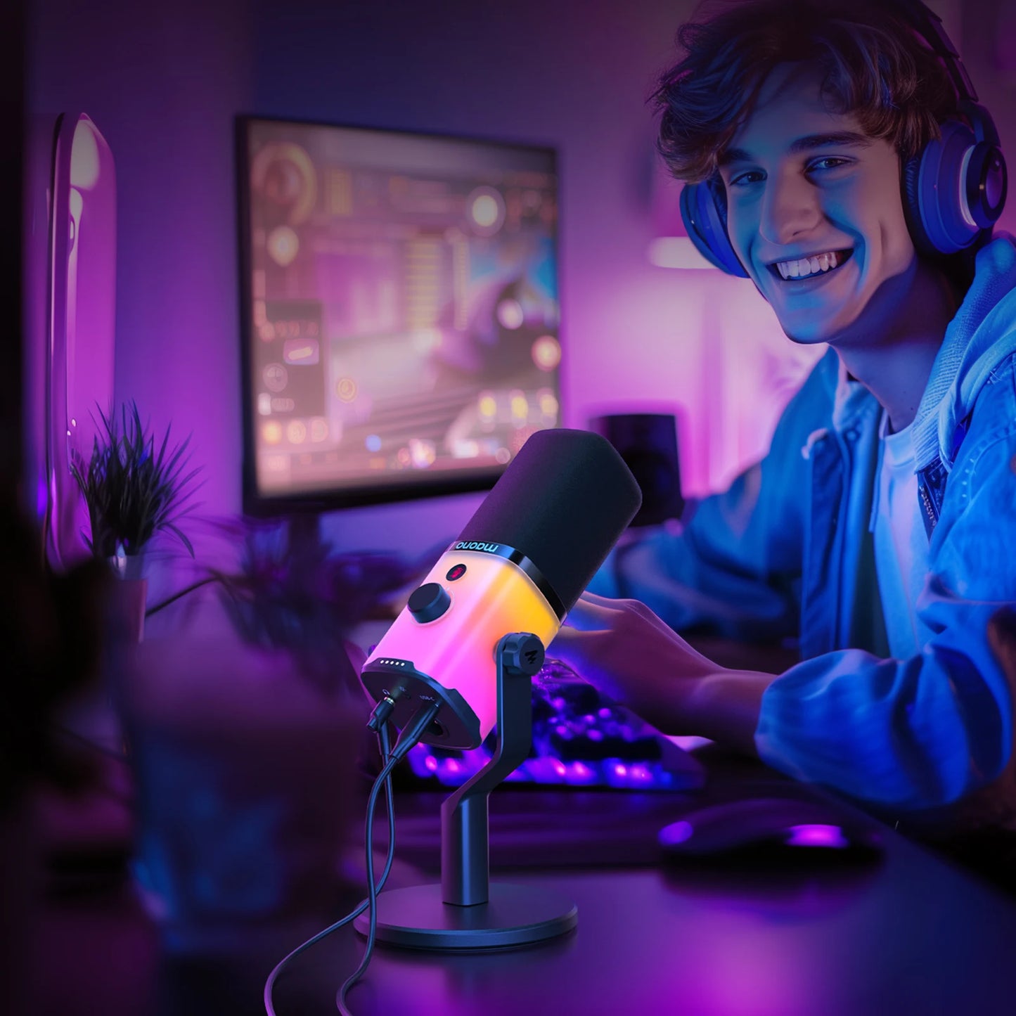 PD100X Gaming MIC,USB/XLR Dynamic Microphone with Noise Reduction, Mute, Headphone Jack, RGB MIC for Gamer Streaming Podcast