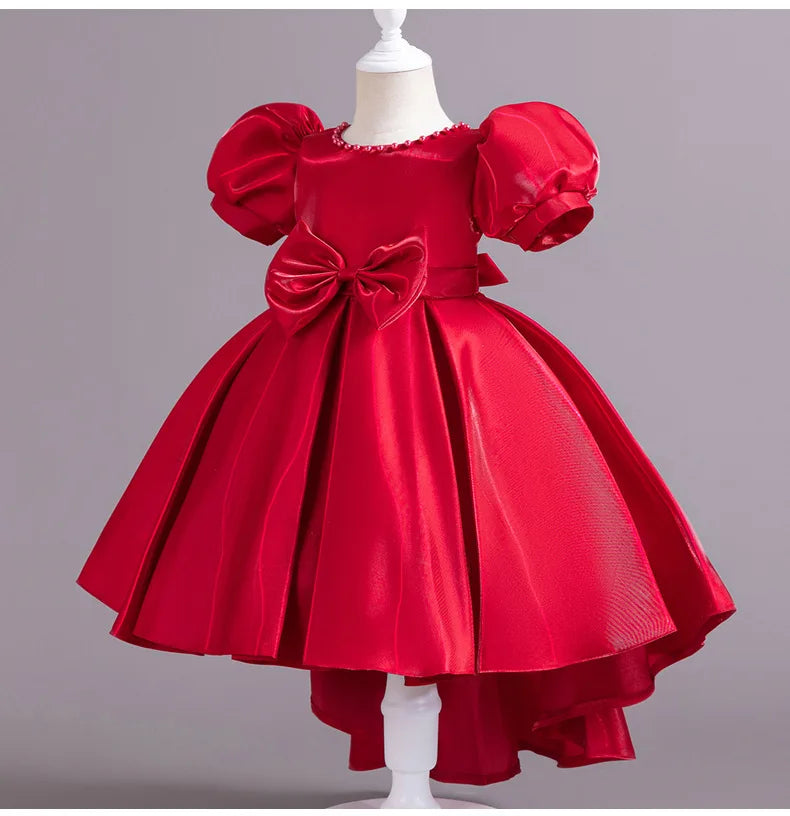 Elegant Backless Flower Girl Dress - Girls' Satin Gown for Pageant, Hosting & Walk Show