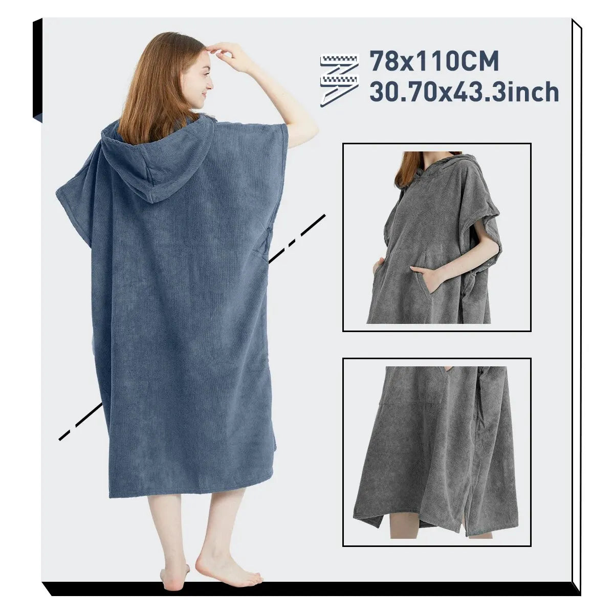 Quick Dry Microfiber Surf Poncho Towel with Hood and Pocket
