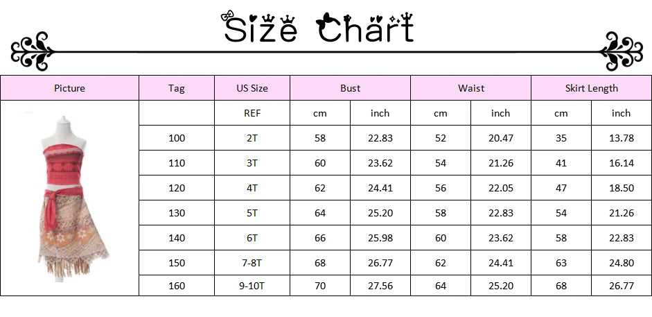 Girls Vaiana Dress Disney Moana 2 Cosplay Costumes Children Christmas Princess Party Outfit Clothes Kids Carnival Fancy Clothing