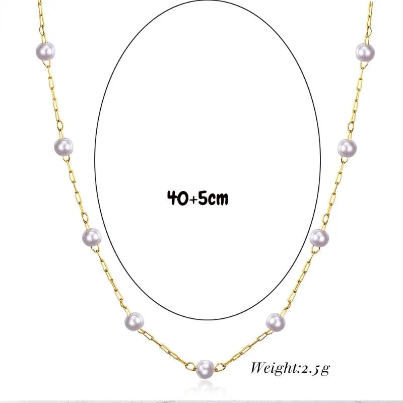 Pearl Necklace 18K Gold Plated Choker Necklaces Handmade Chain 45 cm