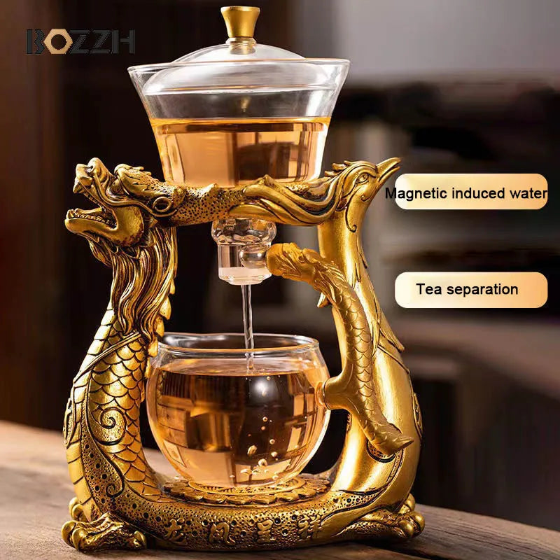 Dragon Glass Teapot Magnetic Diversion Rotating Cover Bowl Water Tea Cup Purer Oolong Drinkware Tea